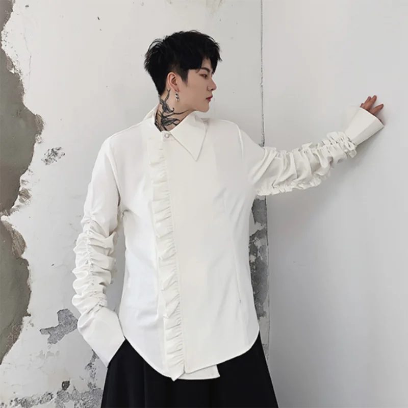 

Men's new shirt street clothes casual large shirt style jacket ruffled flared sleeves vintage fashion jacket stage clothes