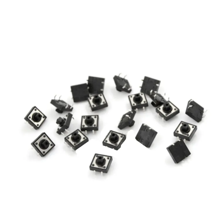 Tact switch 12X12X7.3 button square head with post 4-pin black