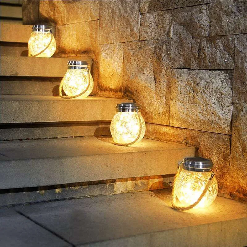 Solar Light Mason Jar Outdoors Waterproof Led Solar Power Light for Garden Decoration Round/Square Balcony Holiday Lighting Lamp