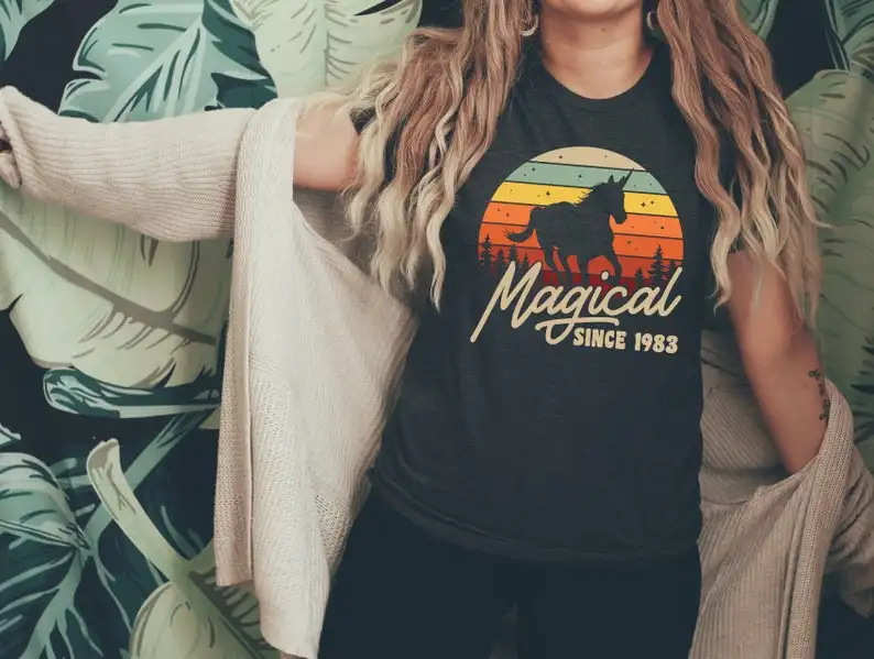 

Vintage 37th Birthday Shirt, Magical Since 1983 37th Birthday Gift Bday Celebration Women T-Shirt Summer casual T-shirt
