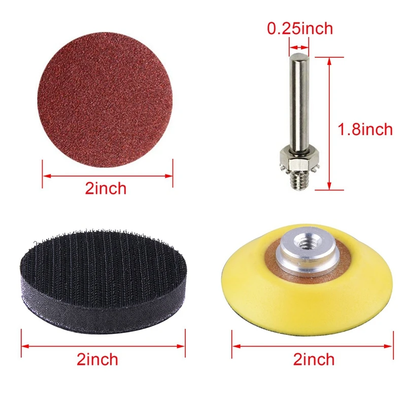 200Pcs 50mm 2 Inch Sander Disc Sanding Discs 80-3000 Grit Paper with 1Inch Abrasive Polish Pad Plate + 1/4 Inch Shank for Rotary