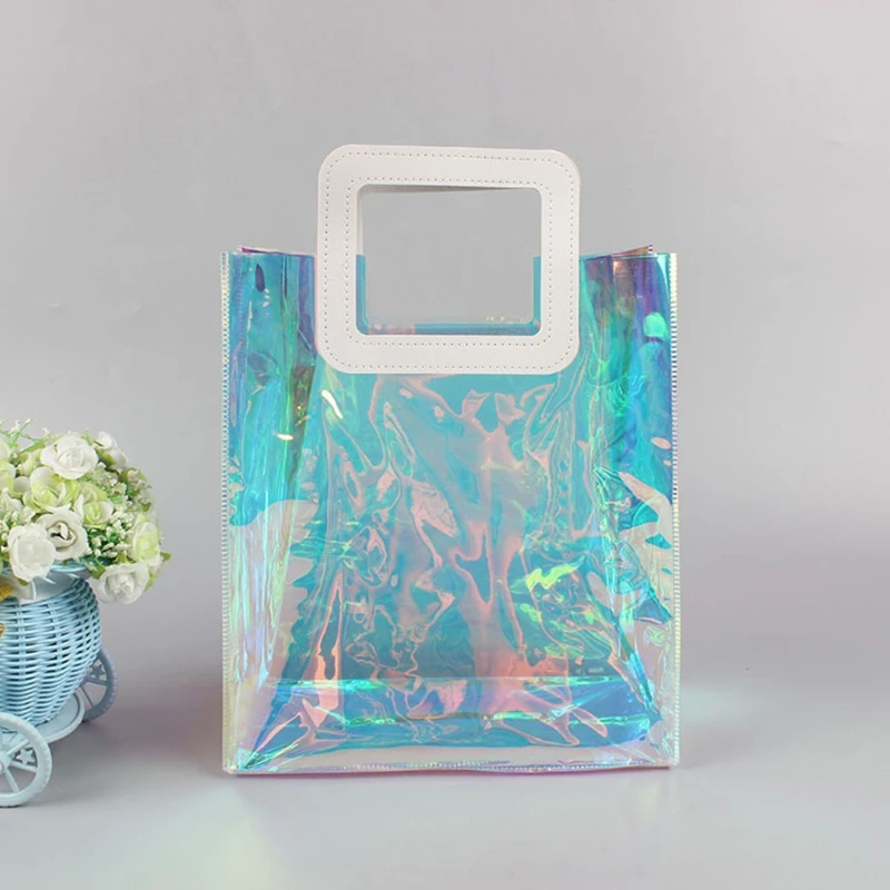 Creative Transparent Tote Bag Holographic Rainbow Color Shopping Bag Multi-purpose Large-capacity One-shoulder Handbag