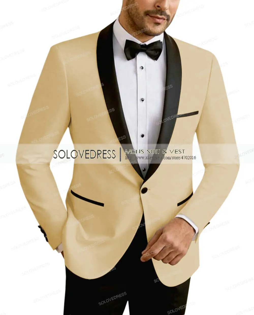 2 Piece Formal Men's Suits Regular Fit Wool Prom Champagne Grey Tuxedos Business Jacket For Wedding Groomsmen (Blazer + Pants)