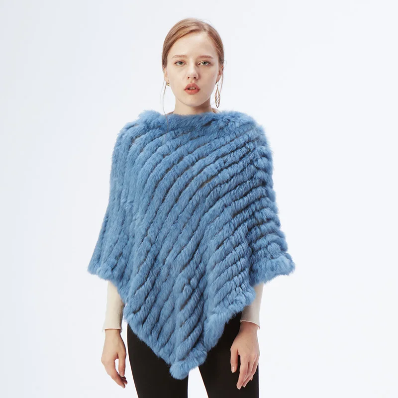 Ethel Anderson Fell Pullover Für Frauen Gestrickte Echtem Kaninchen Fell Poncho Capes Dame Echtpelz Stricken Wraps Dreieck Schals Jacken