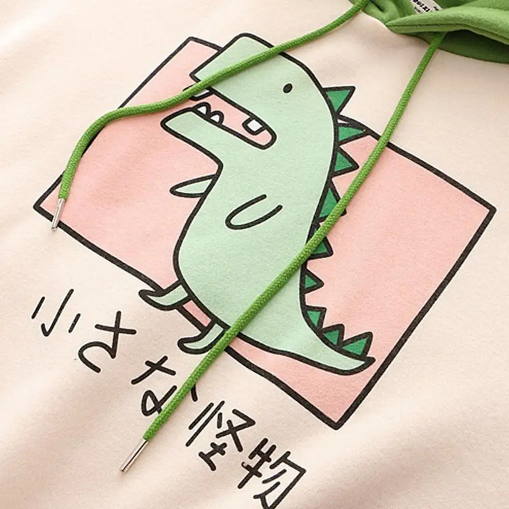 Sweat à capuche dessin animé dinosaure respirant pour femme, sweat-shirt épais, sweat à capuche D37, imprimé décontracté, style coréen, mode