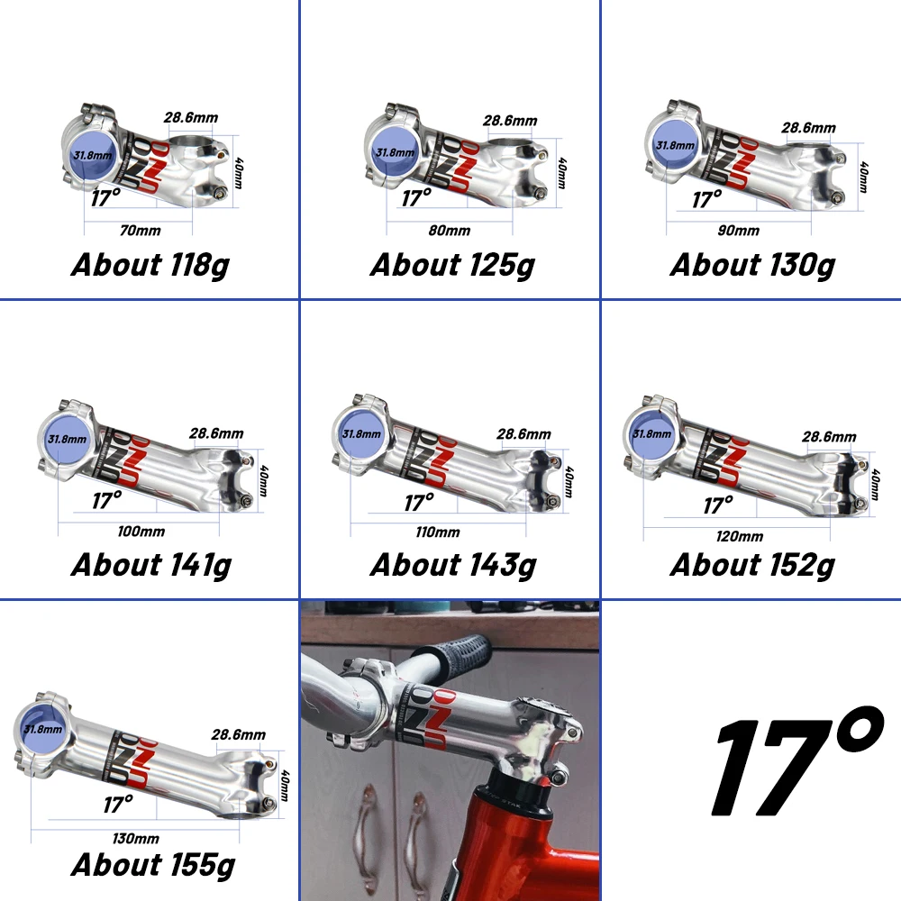 UNO Bike Stem 7 17 35 Degrees MTB Road Mountain Bike Handlebar Stem 60/70/80/90/100/110/120/130mm Ultralight Silver Bicycle Stem