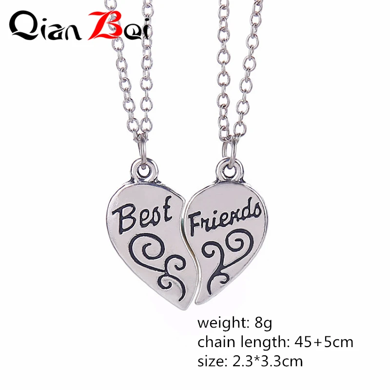 QianBei 1Set Best Friends Heart Pendant Necklace Friendship Chain Necklaces Christmas Gift Couple Jewelry