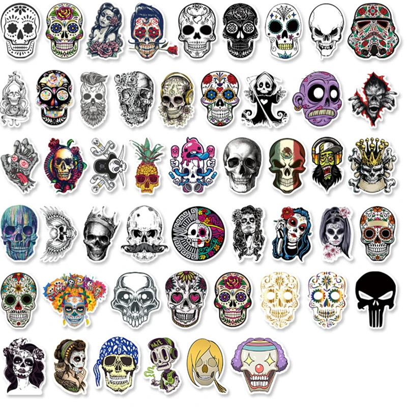 10/30/50pcs  Halloween Horror Skull Graffiti Waterproof Skateboard Travel  Retro  Decals  Stickers Suitcase Phone Laptop Luggage