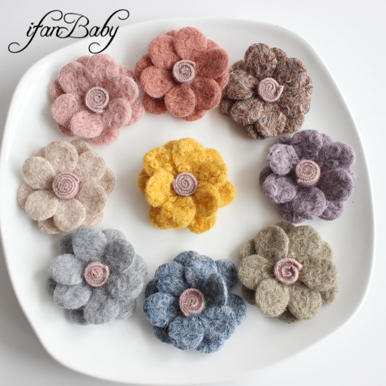 Flat Back 5cm Felt Wool Flowers For Hair DIY Accessories With Lollipop in Center Hair Flowers