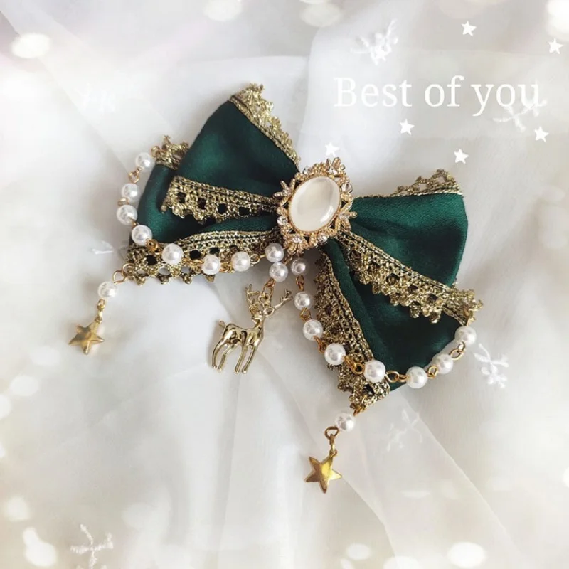 

Cos New Dark Green Hairpin Girl Headdress Clothing Lolita Small Items Customization