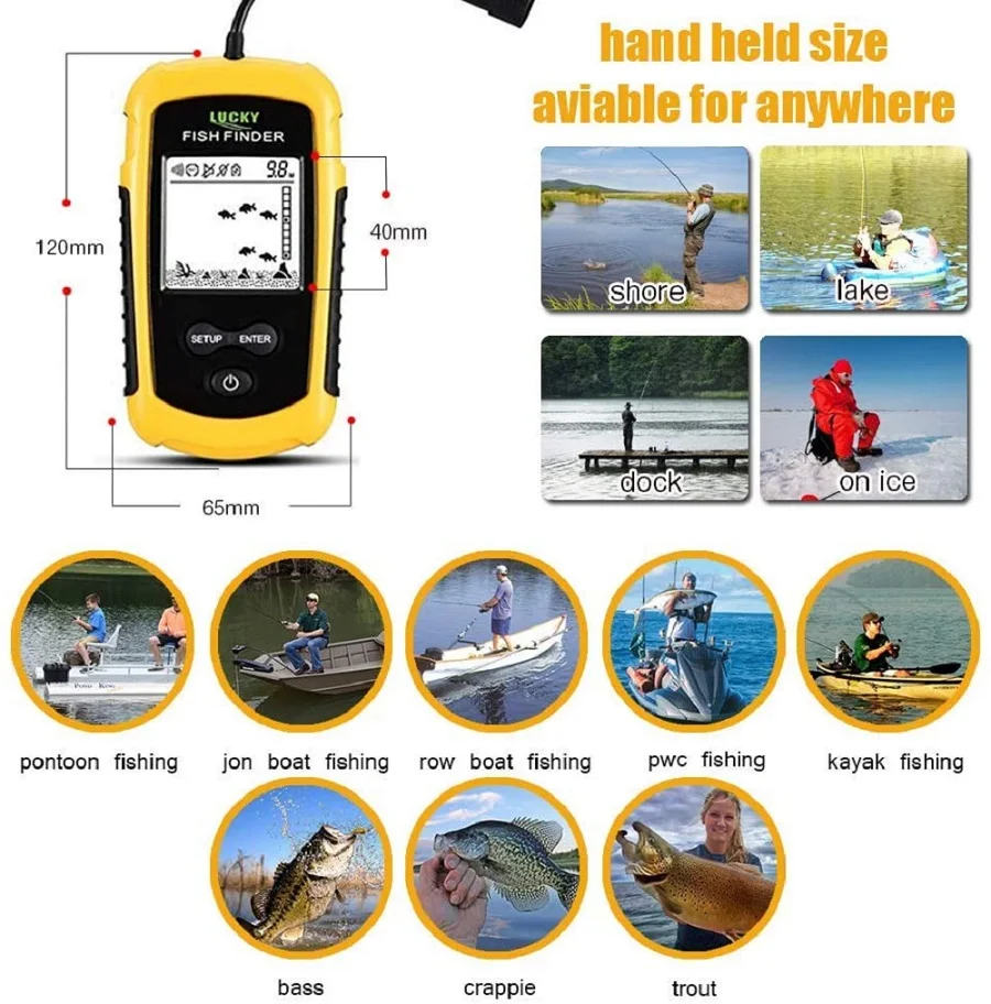 LUCKY FF1108 Wired Fish Finder Sonar Sensor Alarm Transducer Water Deeper Depth Finder Portable Fish Finder Sonar for Fishing