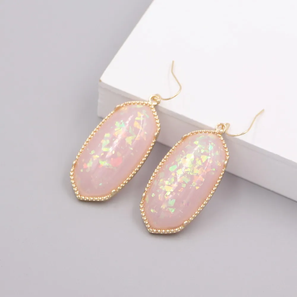 Trendy New Arrivals Inlay 3D Resin Multicolor Glitter Big Oval Dangle Earrings For Women Girls Fashion Jewelry