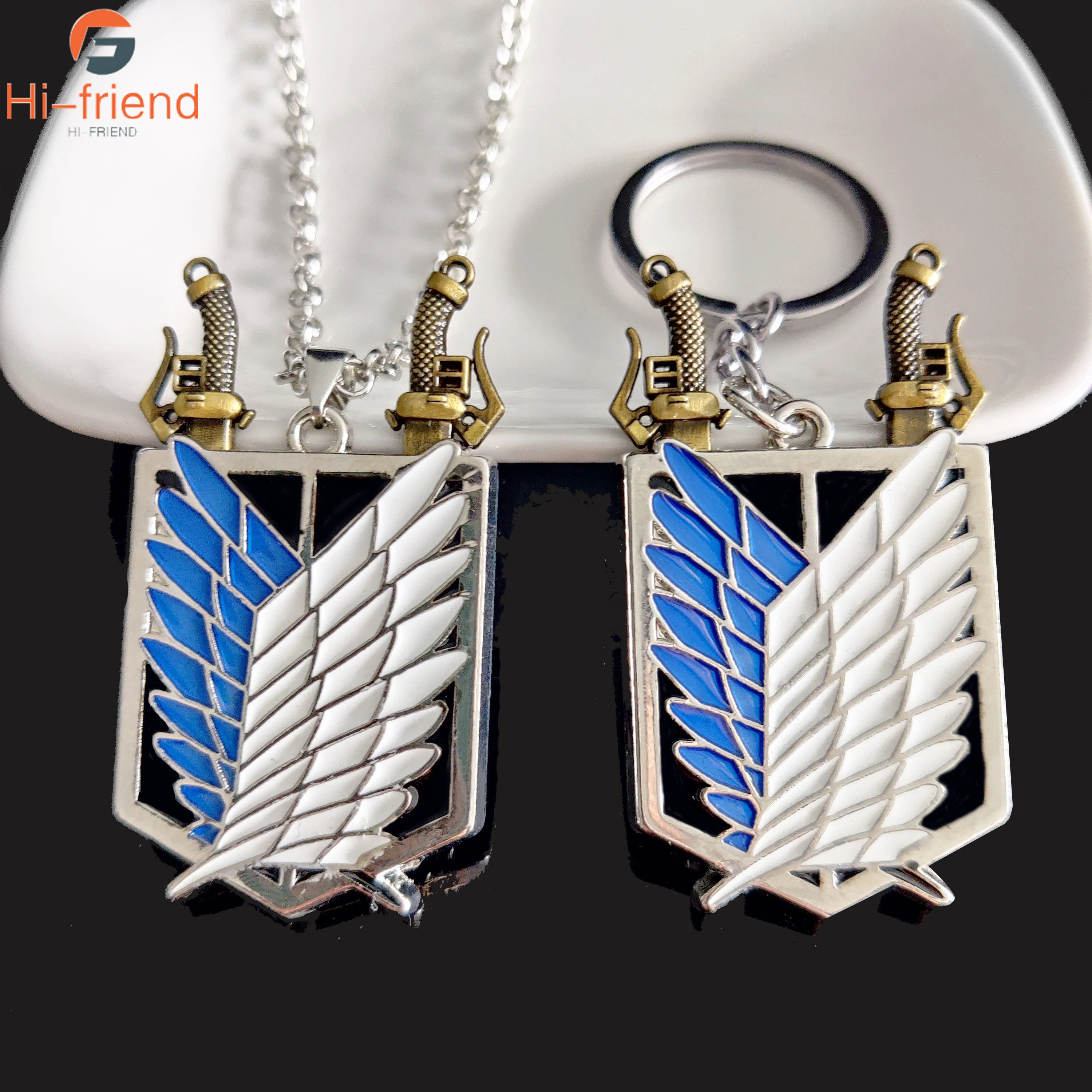 Anime Necklace Eren Wings of Liberty Freedom Badge Double Knife Necklace Pendant Fashion Men Women Backpack Jewelry