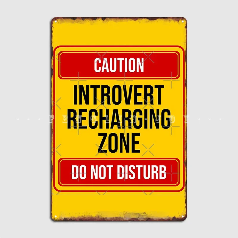 Funny Warning Sign Introvert Recharging Zone Poster Metal Plaque Club Vintage Party Mural Painting Tin Sign Poster