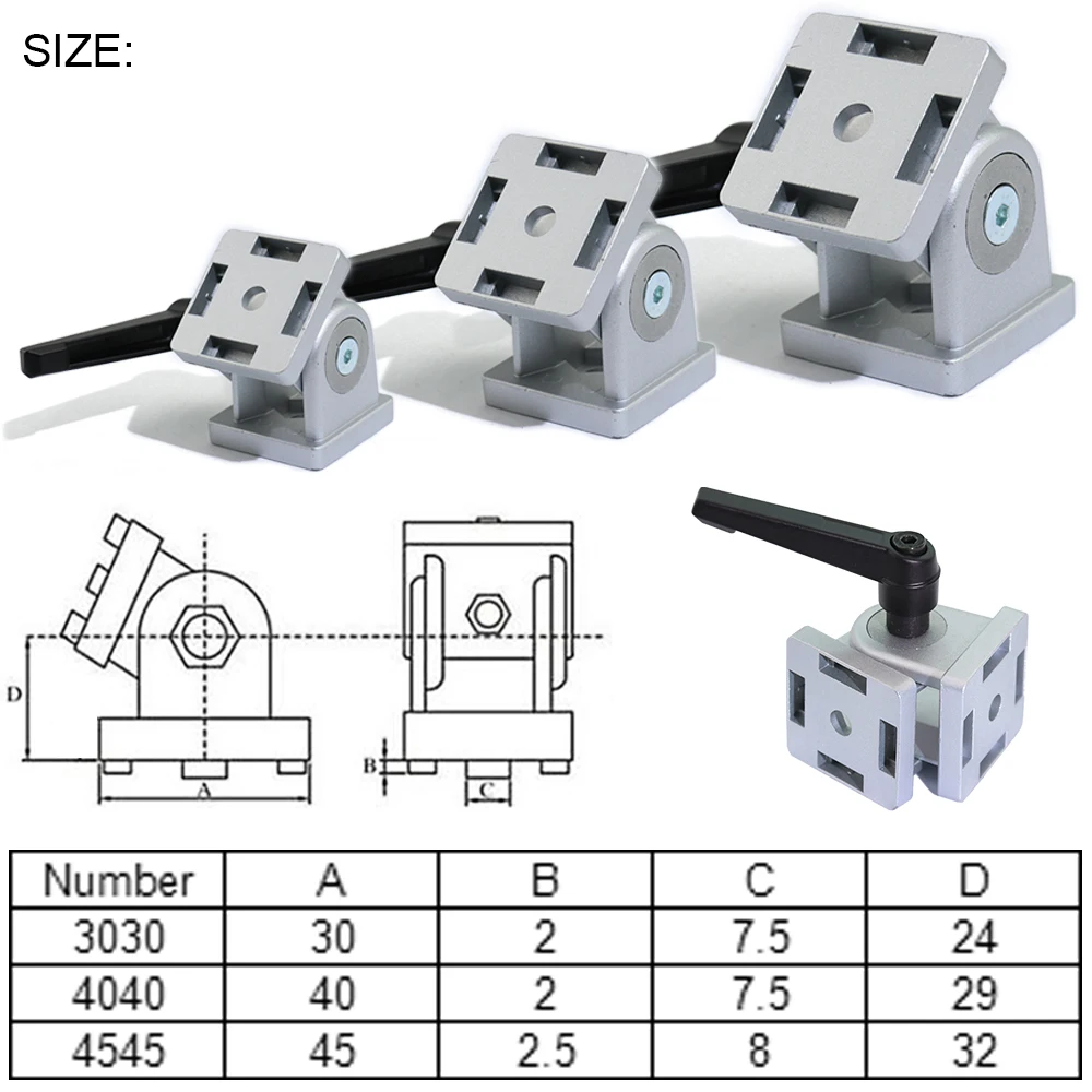 1pcs Die cast Zinc Alloy Flexible Pivot Joint Connector with Handle corner hinge for Aluminum Extrusion Profile 30 Series