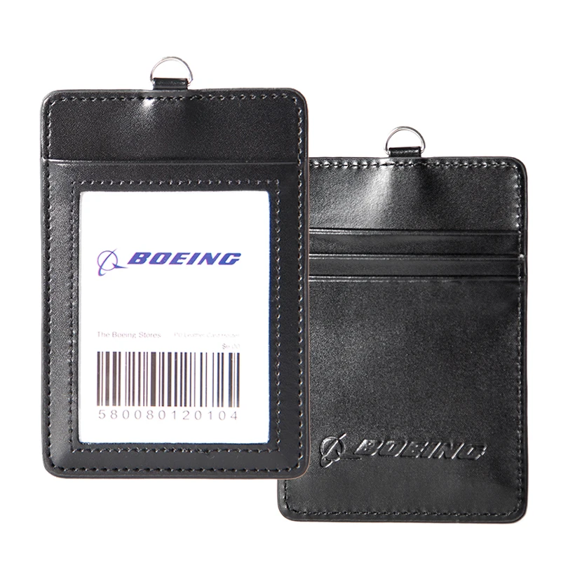 Boeing Card & ID Holder Layer Genuine Leather Badge Case Black Two Decks for Pilot Aviator Airmen Flight Crew