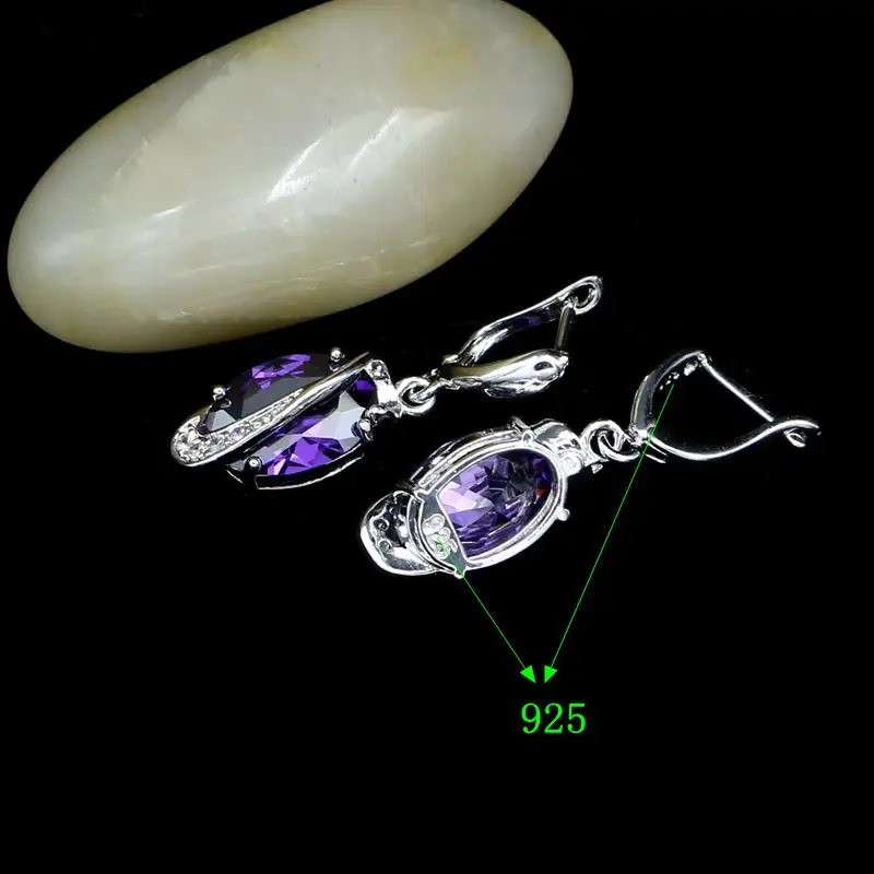 925 Sterling Silver Bridal Earrings for Women Purple Cubic Zirconia White Crystal Jewelry