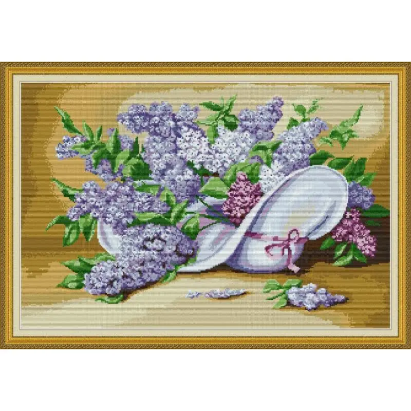 

Purple Lilac Flower Printed Cross Stitch Kit 14ct 11ct DIY Needlework Embroidery Set DMC Ecological Cotton Thread Cross Stitch