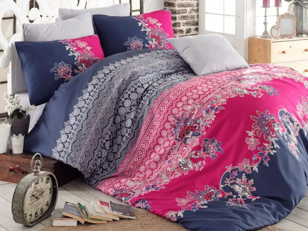 Azra 100 Cotton Double Duvet cover set Navy Blue