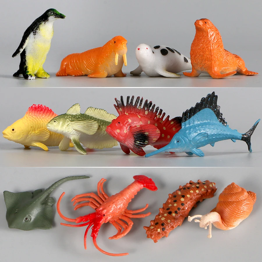 12 pcs Tropical Fish Shark Ocean Marine Animals Models Action Figures PVC Sea World Toy for Kid Educational Toys Gifts