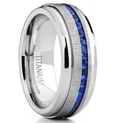Bohemian Titanium Steel Classic Long Blue Zircon Ring Men's Wedding Ring Engagement Party Jewelry Cocktail Ring Anniversary Gift