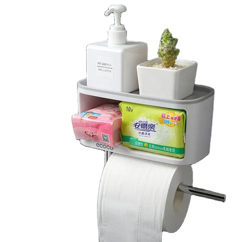 ECOCO Bathroom Shelf Wall Mounted Toilet Soap Dish Bath Shower Set Shampoo Holder Towel Bar Punch Free Hanger Accessories Basket