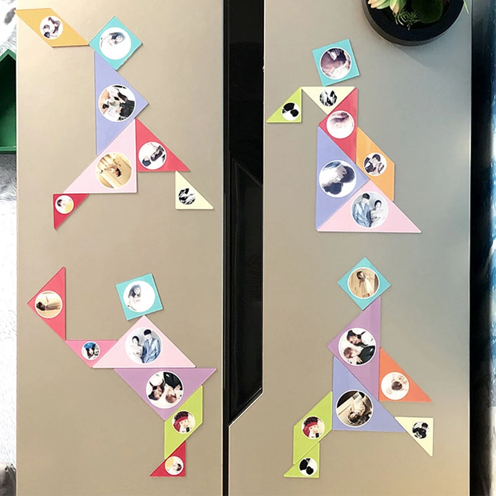 7pcs Photo Customized Refrigerator Magnetic Sticker Decoration Tangram Developmental Toys Fridge Mangets Wedding Birthday Gifts