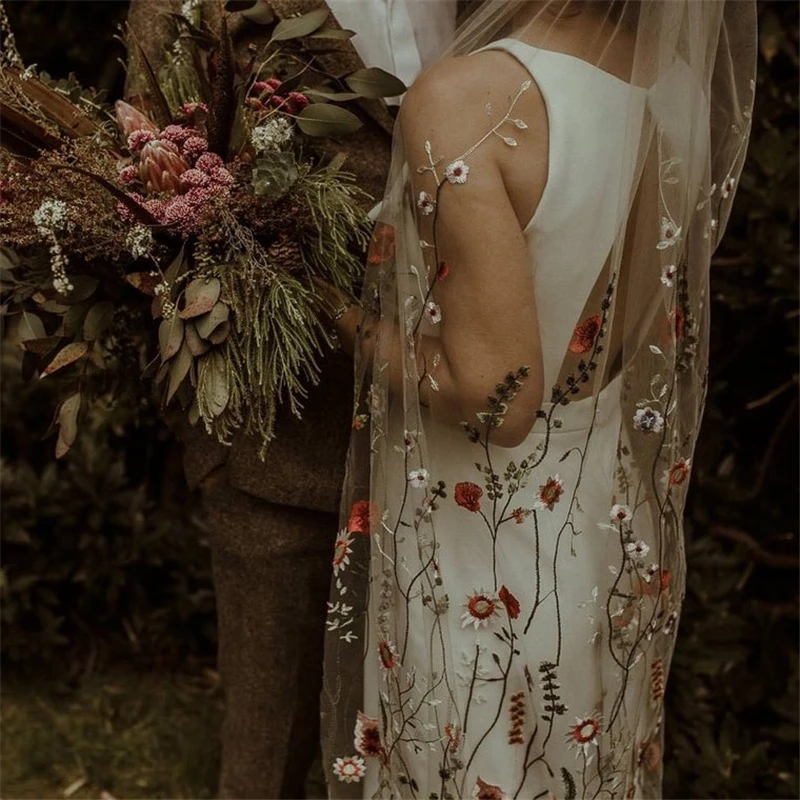 Velos de novia florales con peine, flores salvajes, velo de jardín secreto de encaje para novias, accesorios coloridos para la yema del dedo