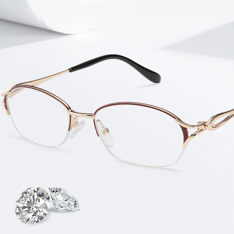 

Fashion Reading Glasses Women Anti Blue Light Hollow Half Frame Presbyopic Glasses Ultralight Magnifier Diopter