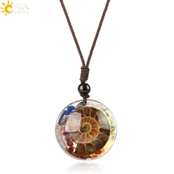 CSJA Natural Stones Ammonite Pendants Necklaces Cabochon Chip Beads Resin Spiral Conch Shell Pendant for Female Men G322