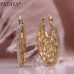 PATAYA New Micro Wax Inlay Natural Zircon Luxury Big Earrings 585 Rose Gold Color Hyperbole Long Earrings Women Fashion Jewelry