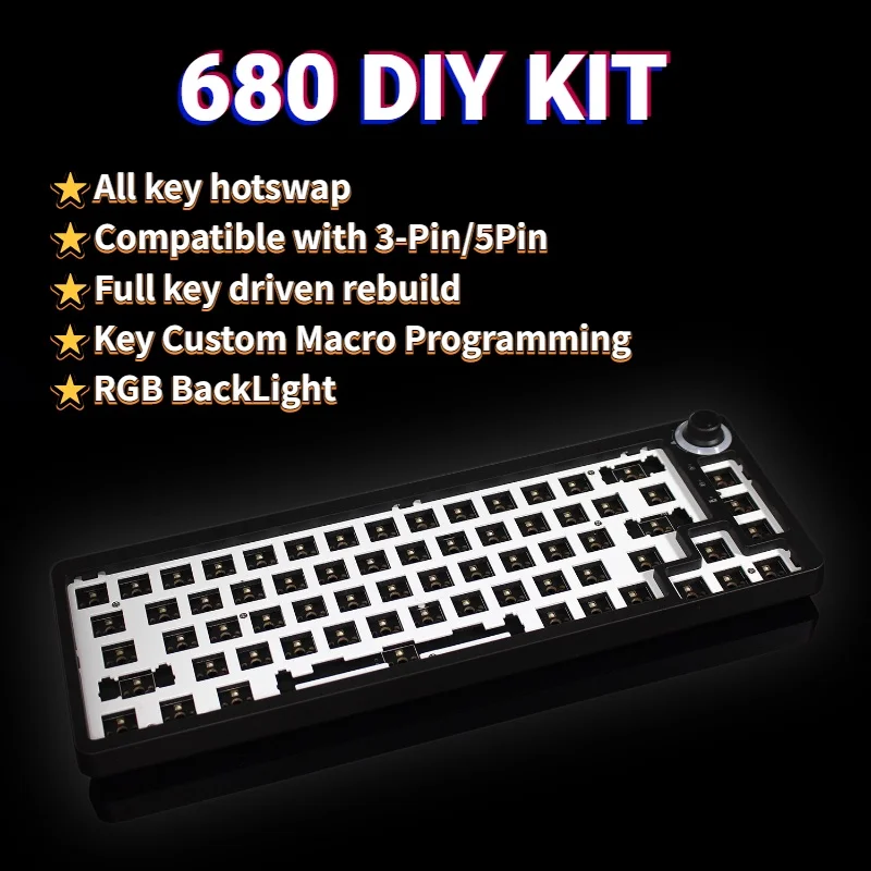 TM680 Hot Swap Mechanical Keyboard Kit Single mode RGB Compatiable With 3/5 Pins For Cherry Gateron Kailh Dial Knob Buttons