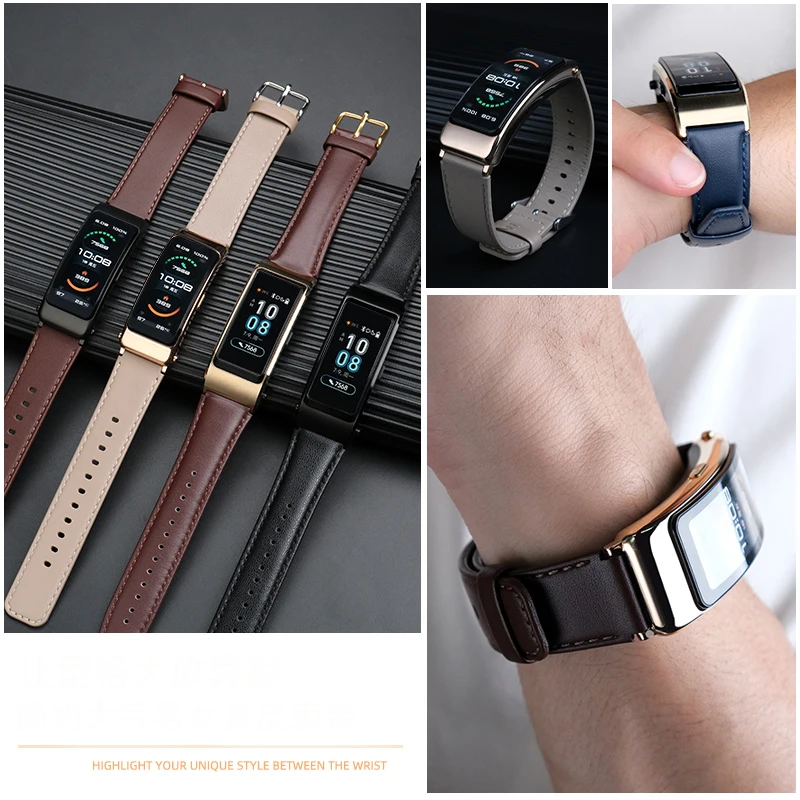 Watchband for Huawei B6 B5 Bracelet leather watch strap  Mocha Brown smart wristband stainless steel needle male and female belt