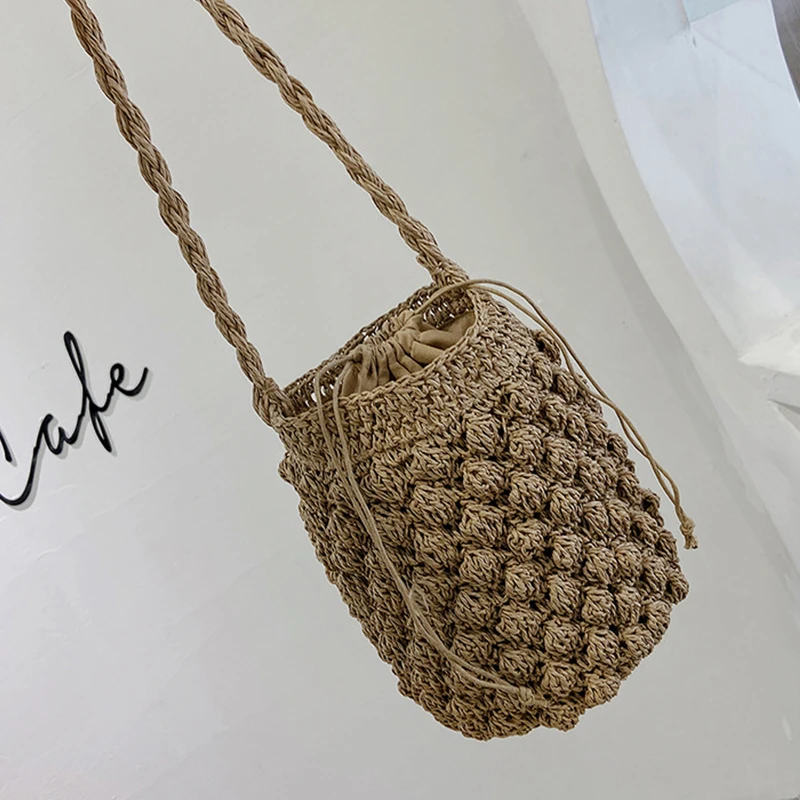 Yogodlns Sommer Stroh Umhängetasche Frauen Große Kapazität Rattan Eimer Tasche Handarbeit Gewebt Strand Tasche Mode Urlaub Handtasche Tote – Detail 20