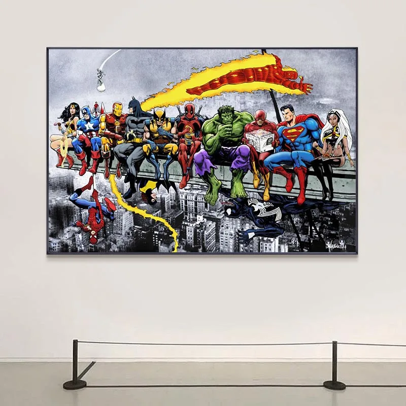 Disney Marvel Superheroes Lunch Atop A Skyscraper Canvas Painting Nursery Print Pictures Wall Art for Girls Bedroom Decor