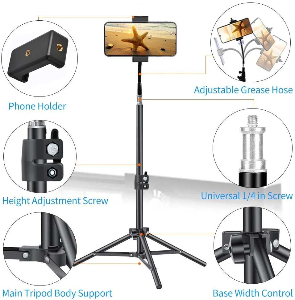 0.5 متر المحمولة الألومنيوم الهاتف DSL كاميرا لايف ترايبود حامل جبل الرقمية دعم LED حلقة الضوء آيفون