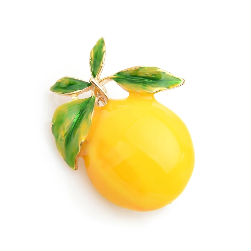 Wuli&baby Enamel Yellow Lemon Brooches Women Alloy Orange Party Causal Brooch Pins Gifts