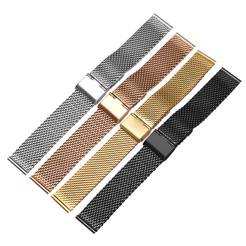 18mm 20mm 22mm 24mm Universal Milanese Watchband Quick Release Watch Band Mesh Stainless Steel Strap Wrist Belt Bracelet Black