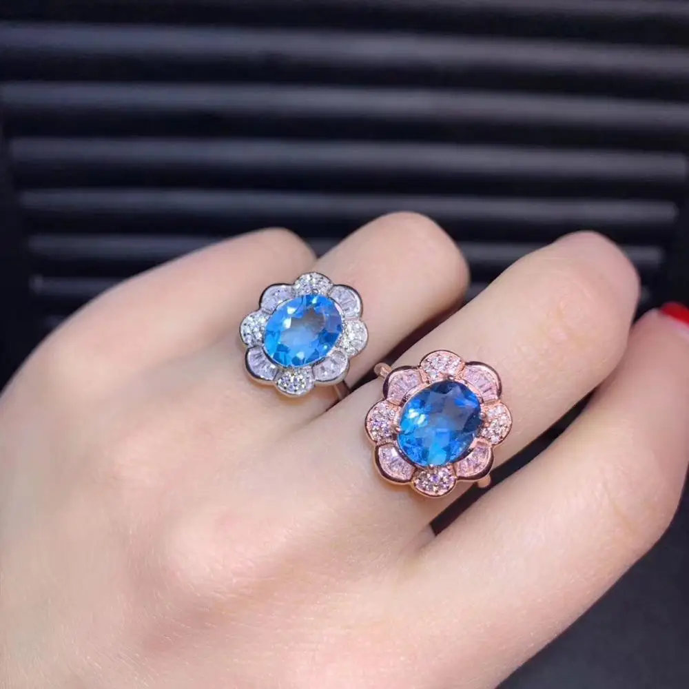 KJJEAXCMY boutique jewelry 925 sterling silver inlaid Natural blue topaz necklace ring female two-piece set Support detection