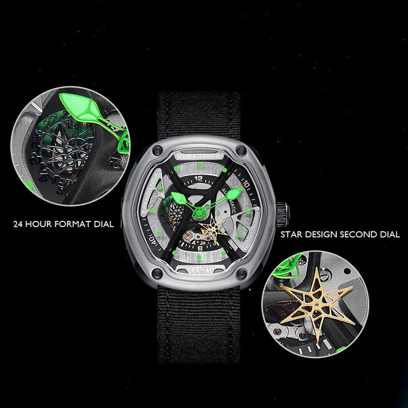 Reef Tiger Men Automatic Watch,Mens Watches Top Luxury Brand Waterproof Mechanical Wristwatch Luminous Sapphire Mirror RGA90S7