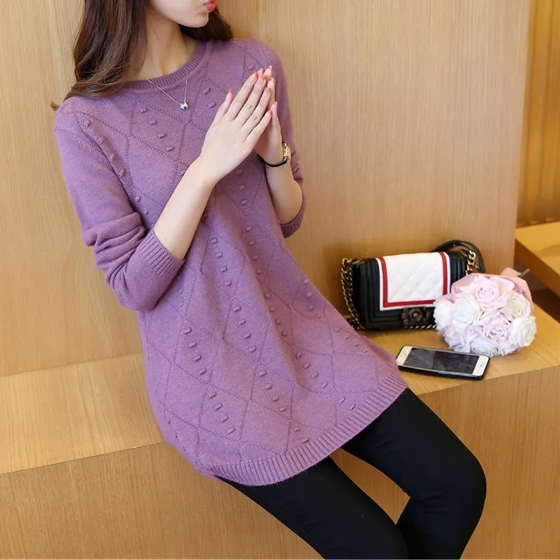 New Fashion 2025 Women Autumn Winter Long Knitted Sweater Pullovers Dress Casual Korean Clothes Warm Female O-Neck Tops