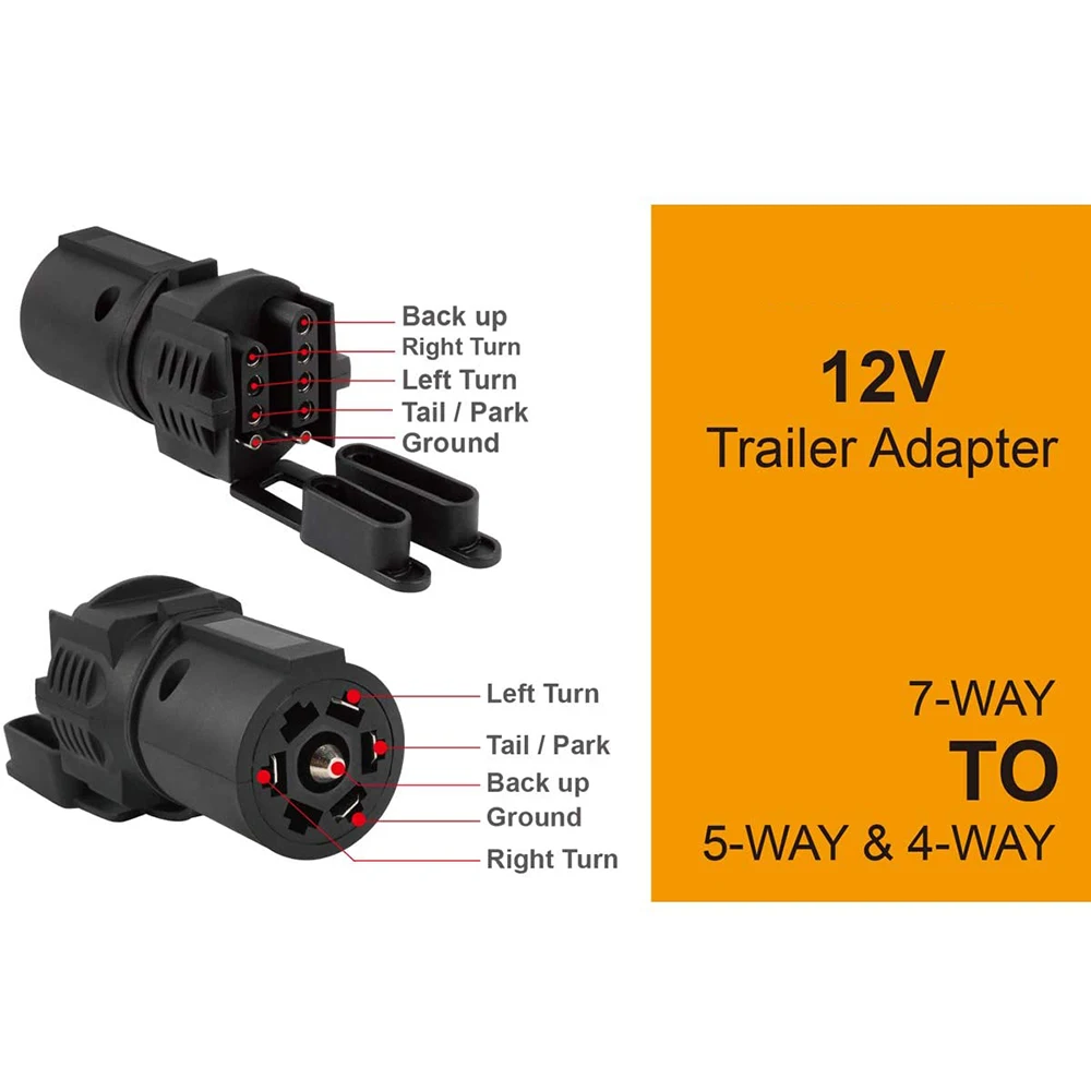 Trailer Plug Adapter 7 Pin Flat Blade to 4 and 5 Round Trailer Connector Trailer Adapter 7 Way to 4 Way 5 Way 2-in-1 Flat Blade