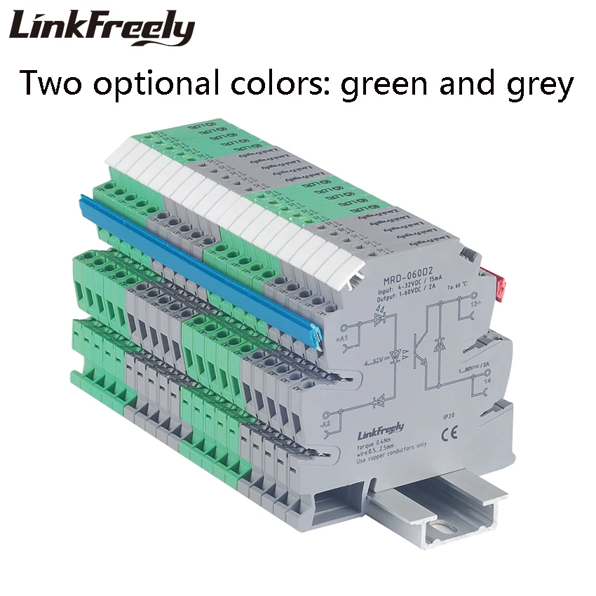 MRD-060D2 2A LED Turn Sigals SSR Solid Sate Relay DC DC Input: 5V 12V 24VDC Interface Voltage Din Rail Relay Switch Module Board