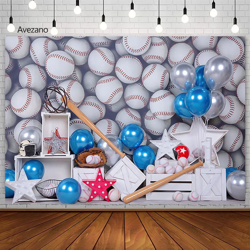 

Avezano Background Photography Baseball Star Balloons Newborn Birthday Portrait Cake Smash Backdrops Decor Photo Studio Props