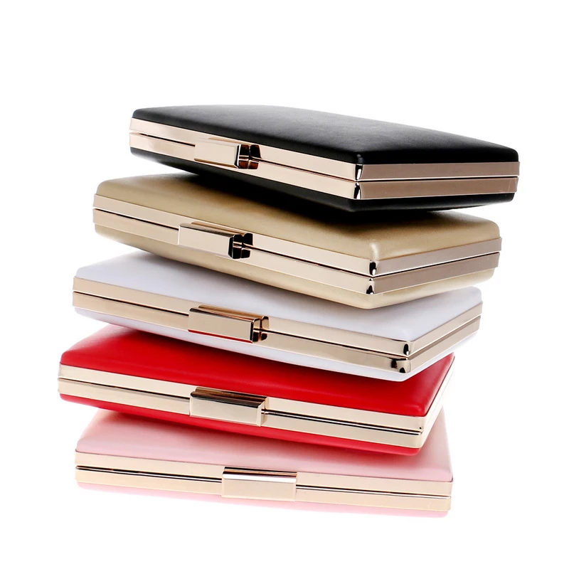 Women PU Fashion Clutch Mixed Color Leather Metal Ladies Evening Bags Party Wedding Bridal Handbags