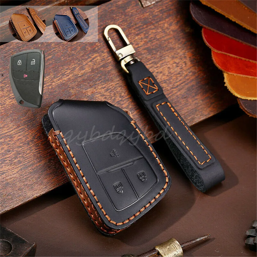 Leather Key Case Cover Shell Skin Bag Holder For Buick ENVISION GMC Yukon Chevy Suburban 3 Button Fob Acessories Styling