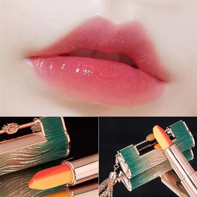 1pc 3 In 1 Chinese Concentric Lock Shape Lip Balm Temperature Color Changing Lipstick Waterproof No Stick Moisturizing Cosmetic