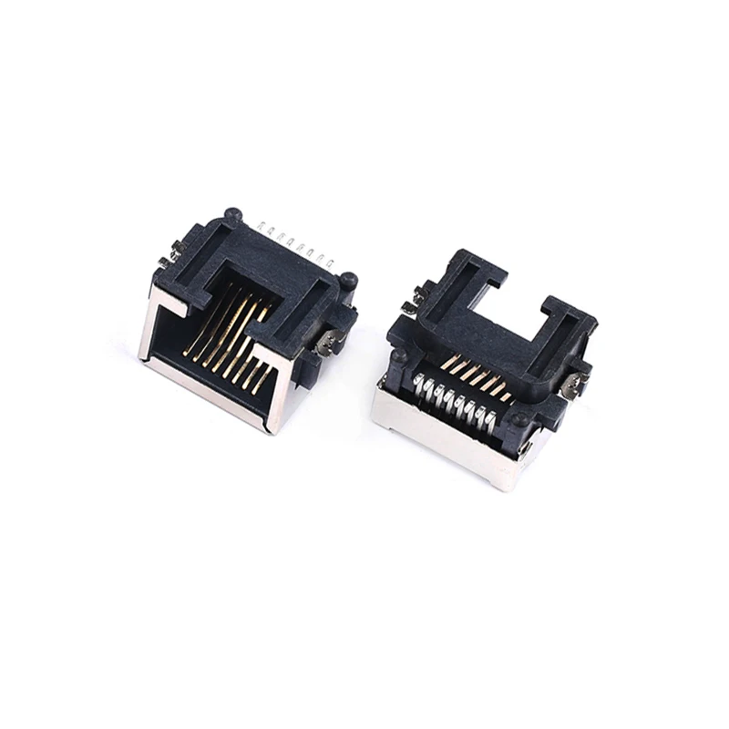10Pcs/Lot RJ45 Socket 8 Pin Cable Interface Shielded Crystal Head Light Copper Shell Connector Female 8P8C SMT SMD