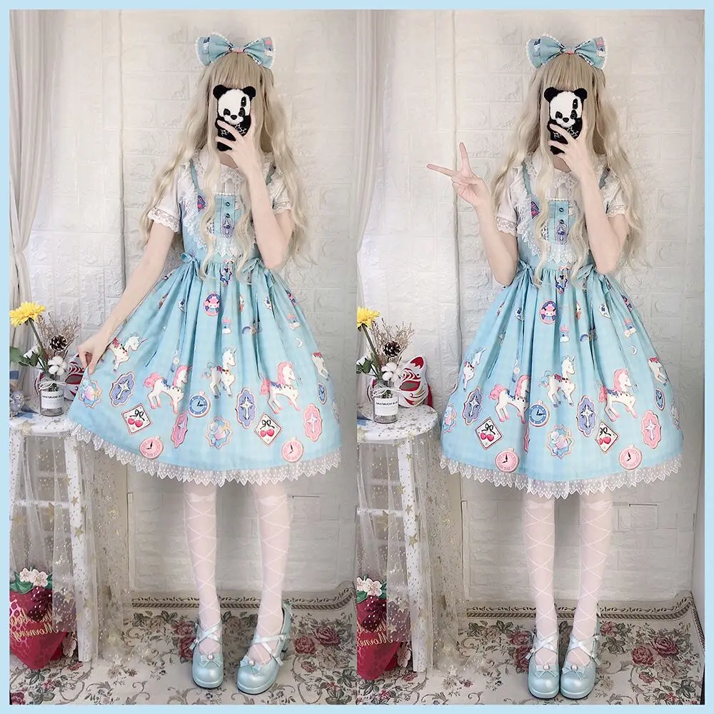 Prinzessin viktorianischen kleid kawaii mädchen täglichen loli cos süße lolita strap kleid vintage falbala bowknot nette druck hohe taille