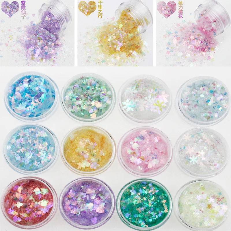 Mixed Glitters Snowflake Nail Snow Powder Flower/Heart Mixed Sequins For Nail DIY Flakes 10g/Bag Manicure Supplies